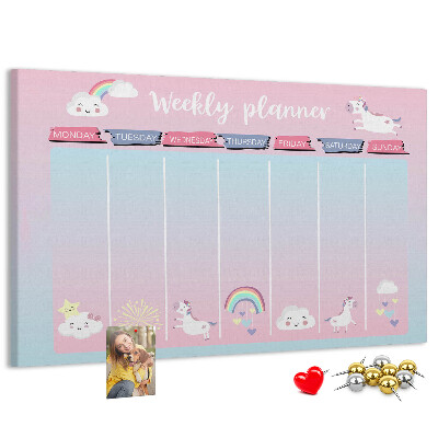 Kurk prikbord weekplanner met kleurrijke eenhoorns