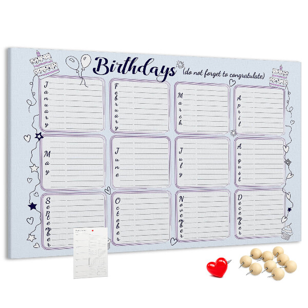 Verjaardagskalender met kleurrijke accenten en prikbord