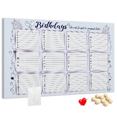 Verjaardagskalender met kleurrijke accenten en prikbord