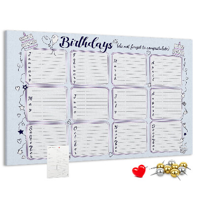 Verjaardagskalender met kleurrijke accenten en prikbord