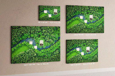 Kurk prikbord met een afbeelding van een groen landschap met een kronkelende rivier