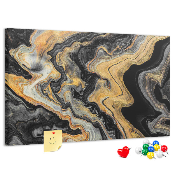 Kurkbord met een abstract patroon van gouden en zwarte golven