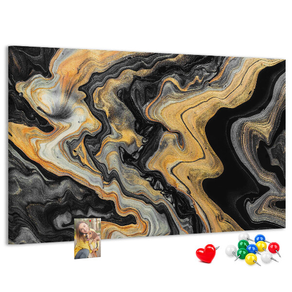 Kurkbord met een abstract patroon van gouden en zwarte golven