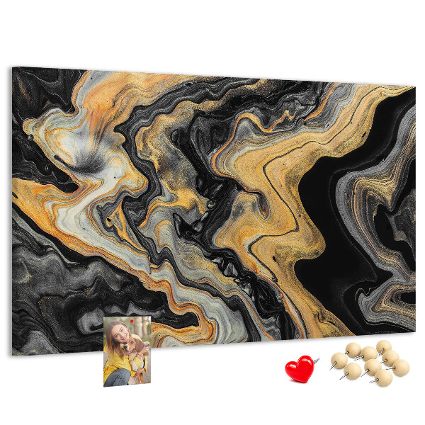 Kurkbord met een abstract patroon van gouden en zwarte golven