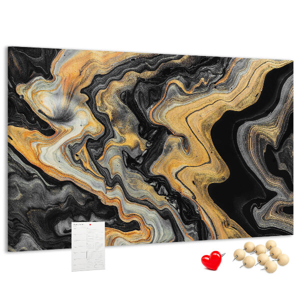 Kurkbord met een abstract patroon van gouden en zwarte golven