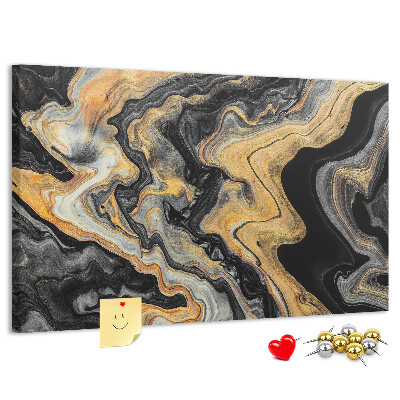 Kurkbord met een abstract patroon van gouden en zwarte golven
