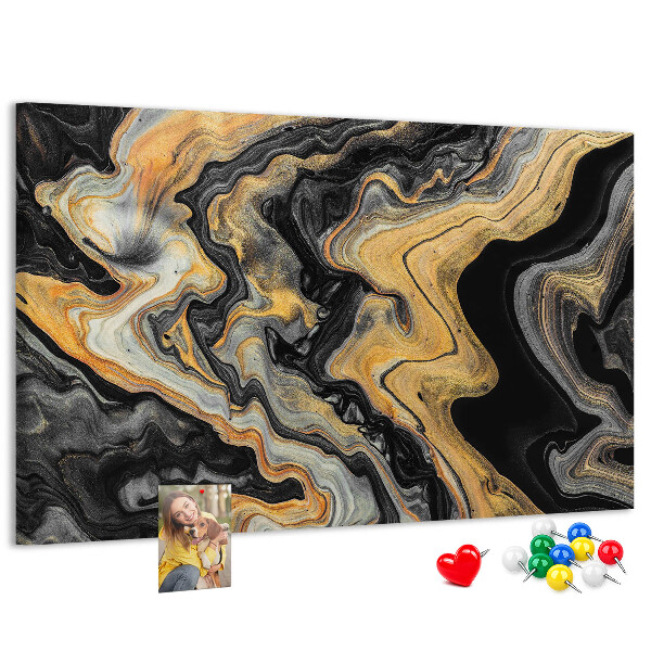 Kurkbord met een abstract patroon van gouden en zwarte golven