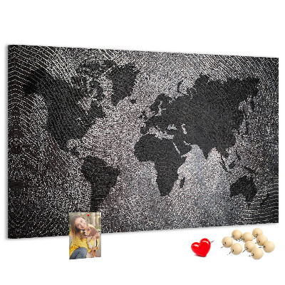 Prikbord wereldkaart in grijstinten