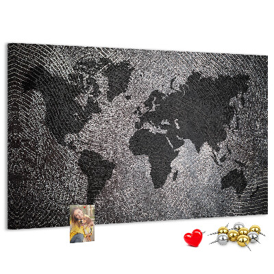 Prikbord wereldkaart in grijstinten