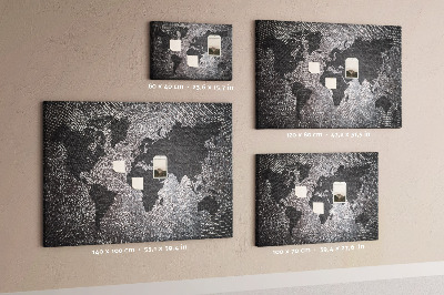 Prikbord wereldkaart in grijstinten