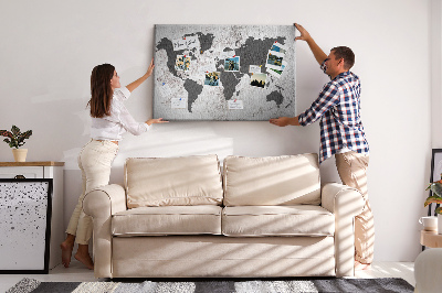 Kurkbord stijlvolle wereldkaart in grijstinten