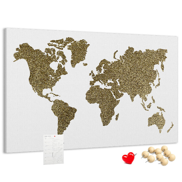 Kurkbord gouden wereldkaart op een witte achtergrond