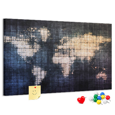 Kurk prikbord wereldkaart in pixelstijl