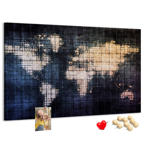 Kurk prikbord wereldkaart in pixelstijl