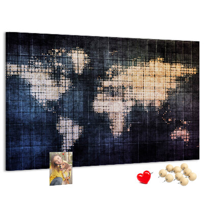 Kurk prikbord wereldkaart in pixelstijl