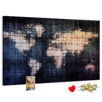 Kurk prikbord wereldkaart in pixelstijl