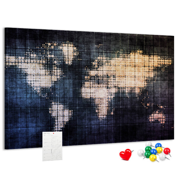 Kurk prikbord wereldkaart in pixelstijl