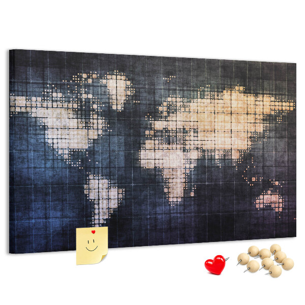 Kurk prikbord wereldkaart in pixelstijl