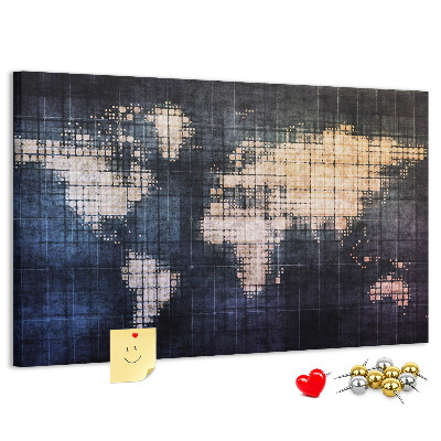Kurk prikbord wereldkaart in pixelstijl