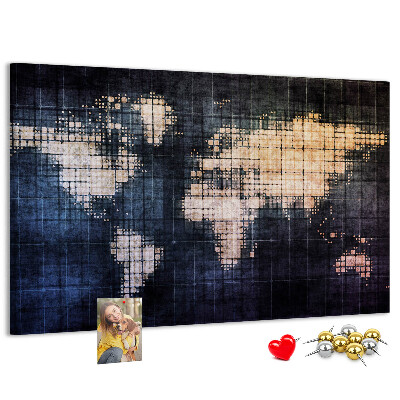 Kurk prikbord wereldkaart in pixelstijl