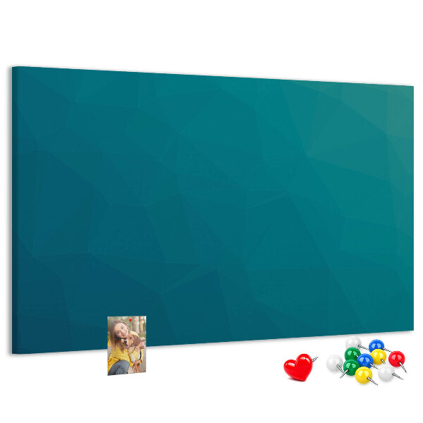 Kurk prikbord met geometrische vormen in blauwe tinten