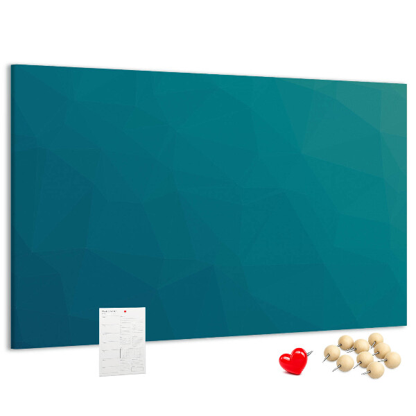 Kurk prikbord met geometrische vormen in blauwe tinten
