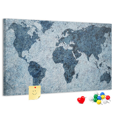Kurk prikbord oude wereldkaart in blauwe tinten