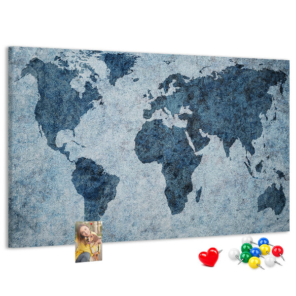 Kurk prikbord oude wereldkaart in blauwe tinten