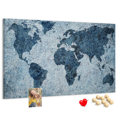 Kurk prikbord oude wereldkaart in blauwe tinten