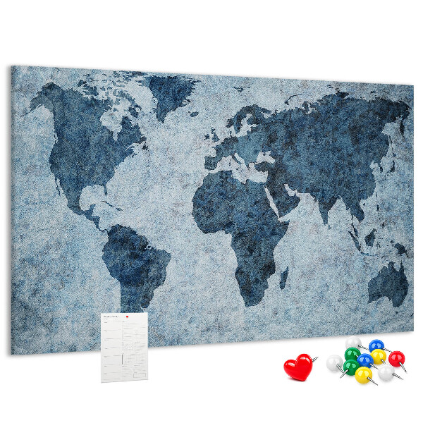 Kurk prikbord oude wereldkaart in blauwe tinten