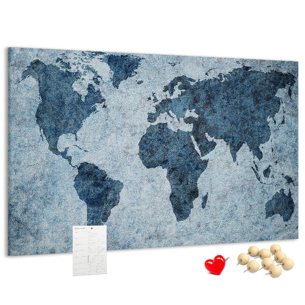 Kurk prikbord oude wereldkaart in blauwe tinten