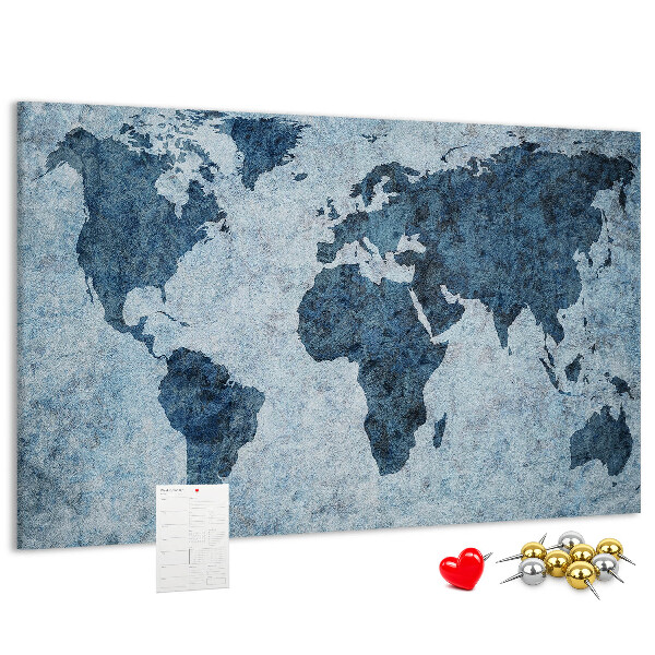 Kurk prikbord oude wereldkaart in blauwe tinten
