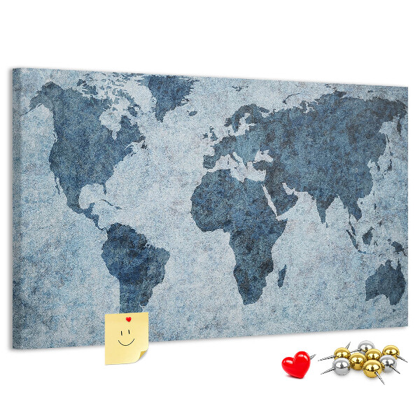 Kurk prikbord oude wereldkaart in blauwe tinten
