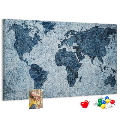 Kurk prikbord oude wereldkaart in blauwe tinten