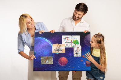 Prikbord ruimtelandschap met planeten en asteroïden