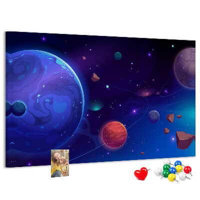 Prikbord ruimtelandschap met planeten en asteroïden