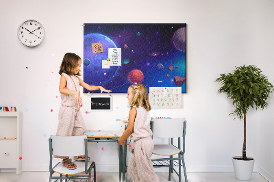 Prikbord ruimtelandschap met planeten en asteroïden