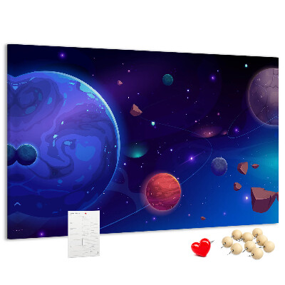 Prikbord ruimtelandschap met planeten en asteroïden
