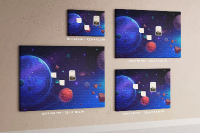 Prikbord ruimtelandschap met planeten en asteroïden