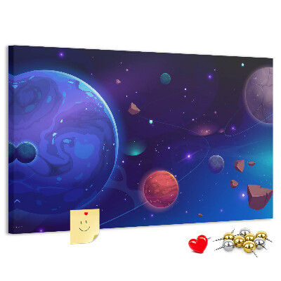 Prikbord ruimtelandschap met planeten en asteroïden