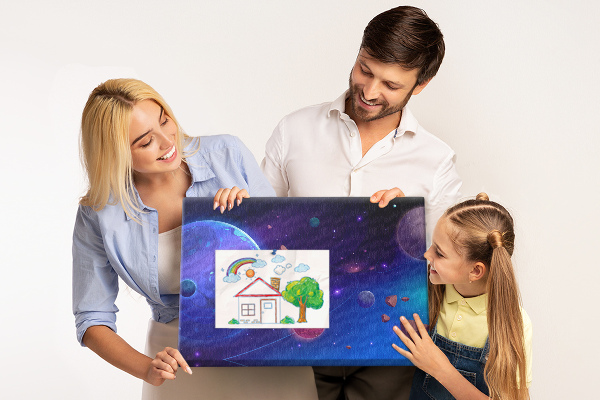 Prikbord ruimtelandschap met planeten en asteroïden