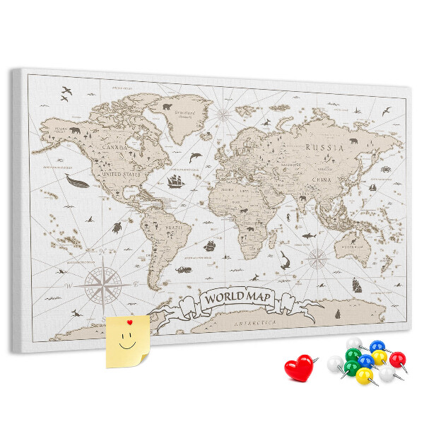 Kurkbord met een kaart van de oude wereld en geografische details