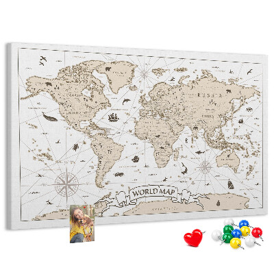 Kurkbord met een kaart van de oude wereld en geografische details