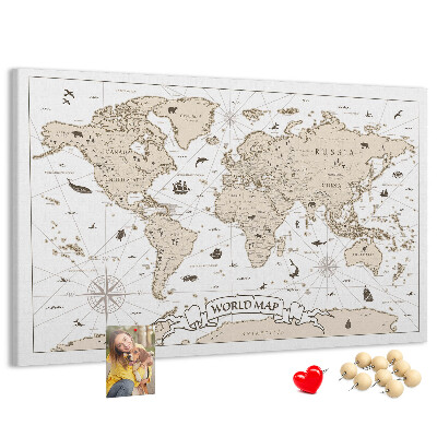Kurkbord met een kaart van de oude wereld en geografische details