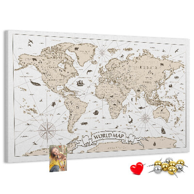 Kurkbord met een kaart van de oude wereld en geografische details
