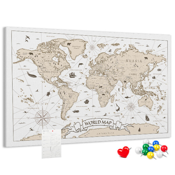 Kurkbord met een kaart van de oude wereld en geografische details