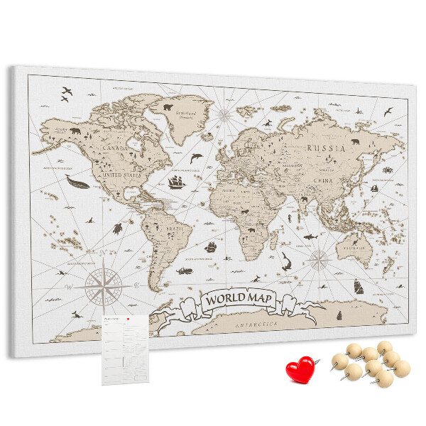 Kurkbord met een kaart van de oude wereld en geografische details