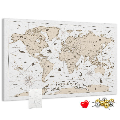 Kurkbord met een kaart van de oude wereld en geografische details