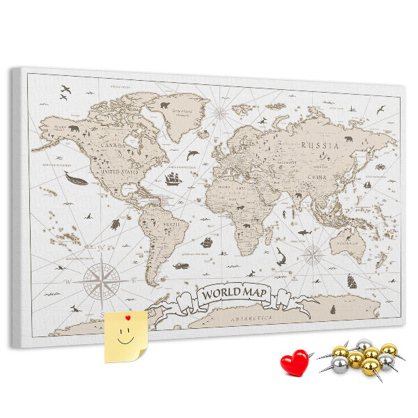 Kurkbord met een kaart van de oude wereld en geografische details