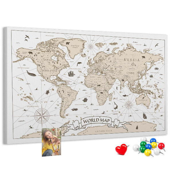 Kurkbord met een kaart van de oude wereld en geografische details